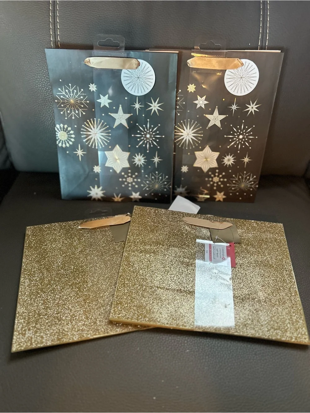 Celebrate It Gold and Black Glitter Christmas Gift Bags